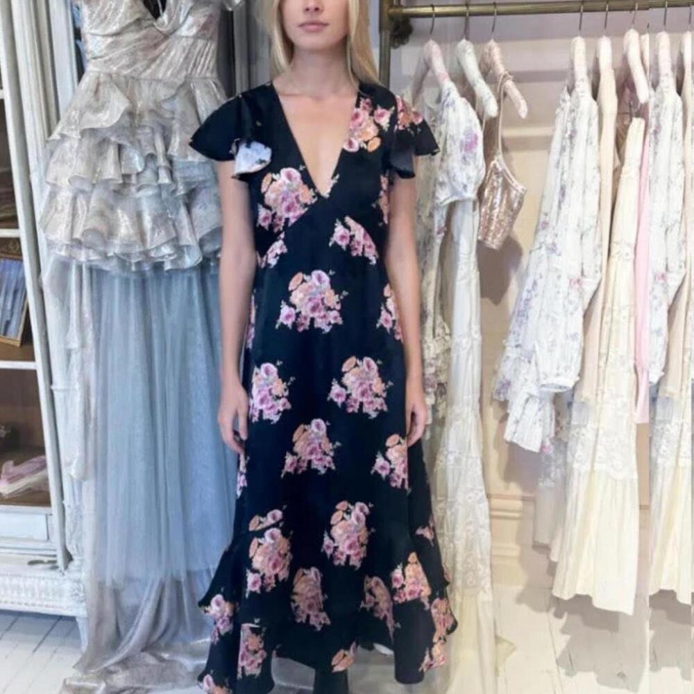 Loveshackfancy Elowen Black Floral Dress